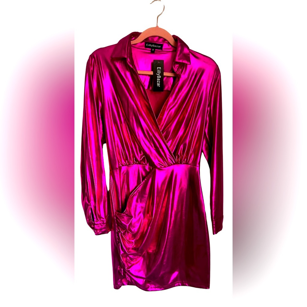 NEW Fuchsia Metallic Mini Dress Size Medium